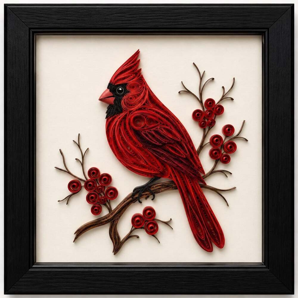 8 X 8 Black Framed Red Cardinal 3943